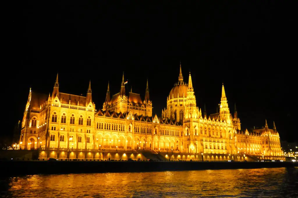 The Parliament building at night, Budapest, Hungary