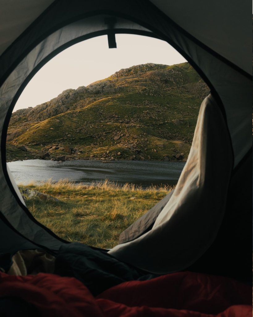 A view from a tent during a hike