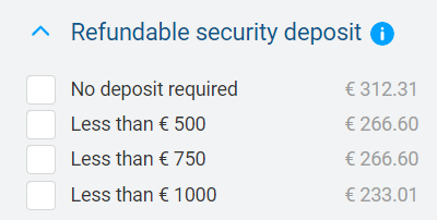 Discover Cars - Security deposit filter - Barcelona Airport